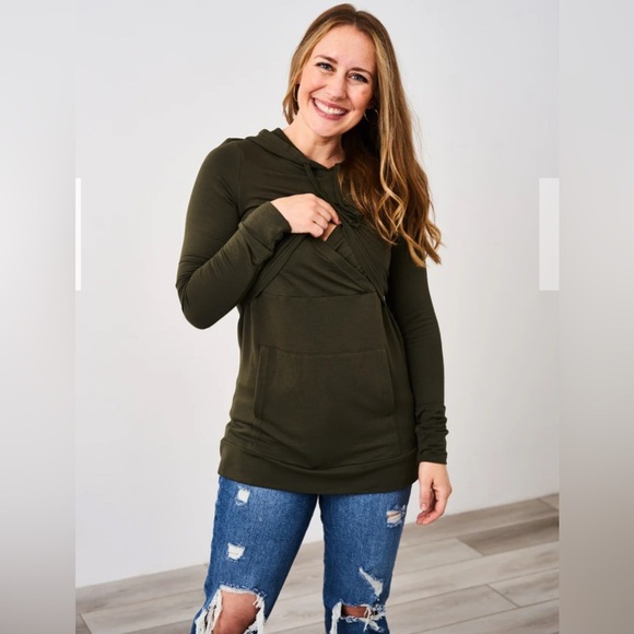 Latched Mama Tops - Latched Mama Cloud Nursing Hoodie Olive XS